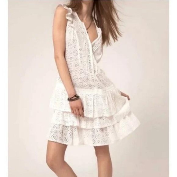 Zadig & Voltaire Rili Eyelet Ruffle Dress White / Size XS Cotton Tiered - Picture 2 of 7